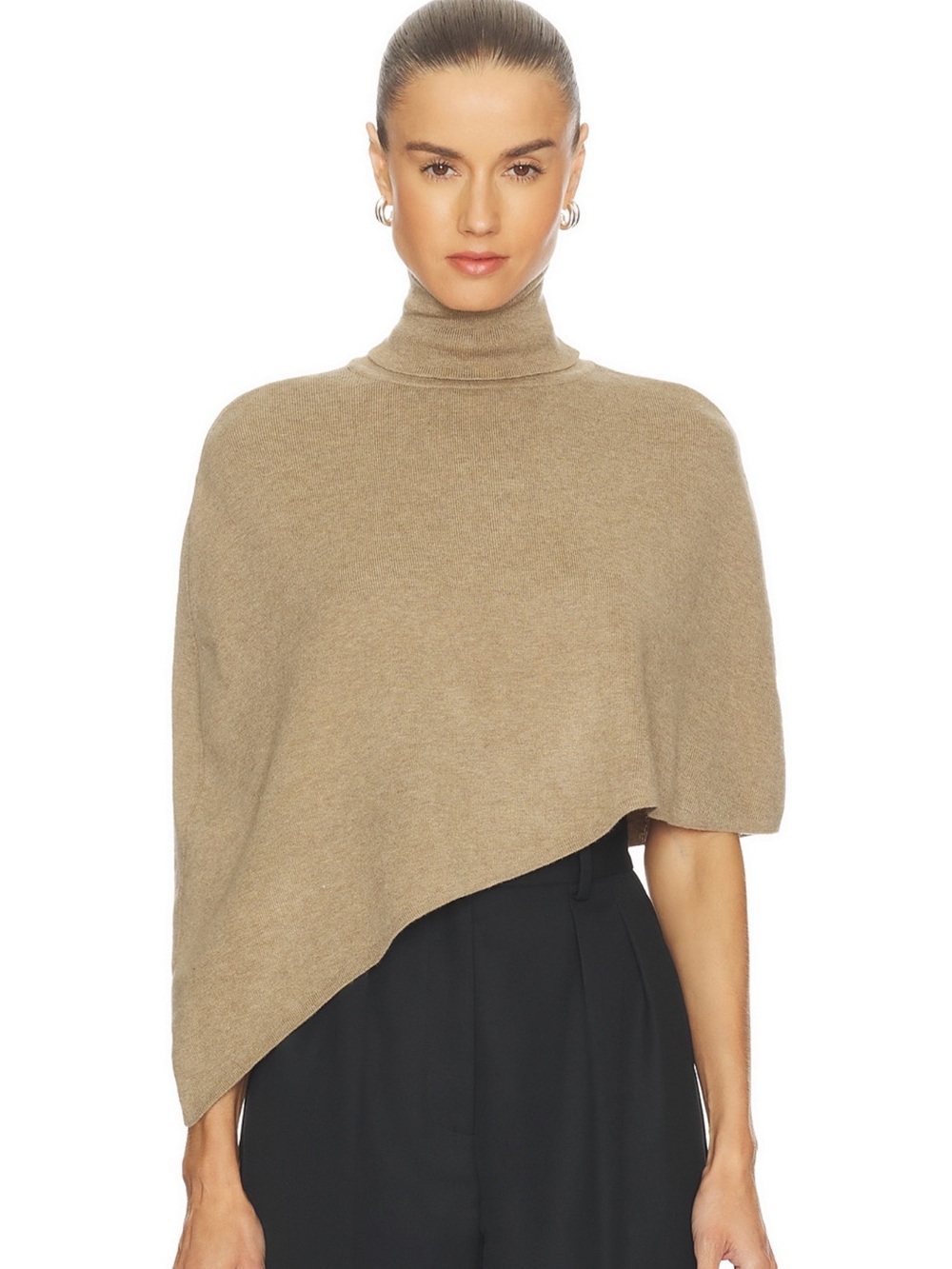 Asymmetric Turtleneck Cape Sweater - Camel